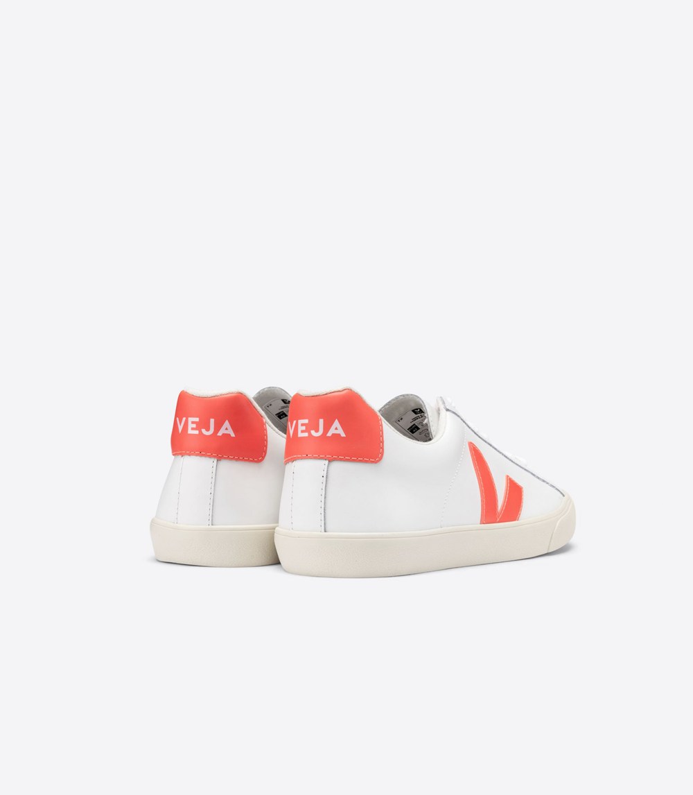 Veja Sneakers Dam - Esplar Läder - Vita/Orange - 680159-KVN